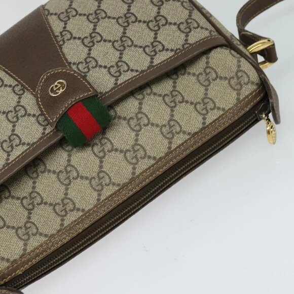 GUCCI GG Supreme Web Sherry Line Bag PVC Beige Gold - Picture 6 of 16
